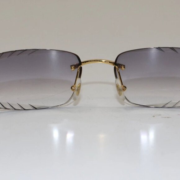 Cartier rimless black buff horn gold Diamond Cut transition sunglasses - Picture 10 of 11